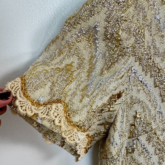 Vintage 60's Gold & Silver Mod Dress - Size M - Picture 9 of 12